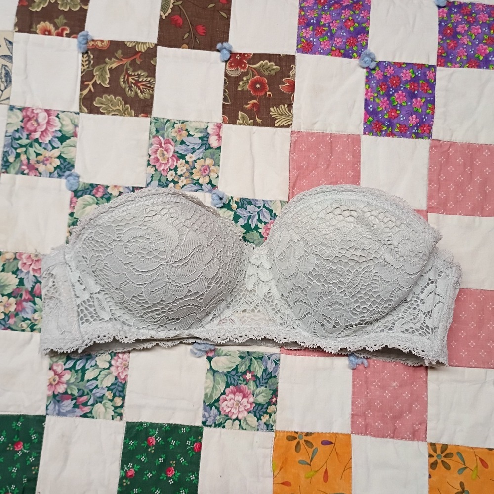 Xhilaration 34A Strapless Steel Blue‎ Gray Lace Bra